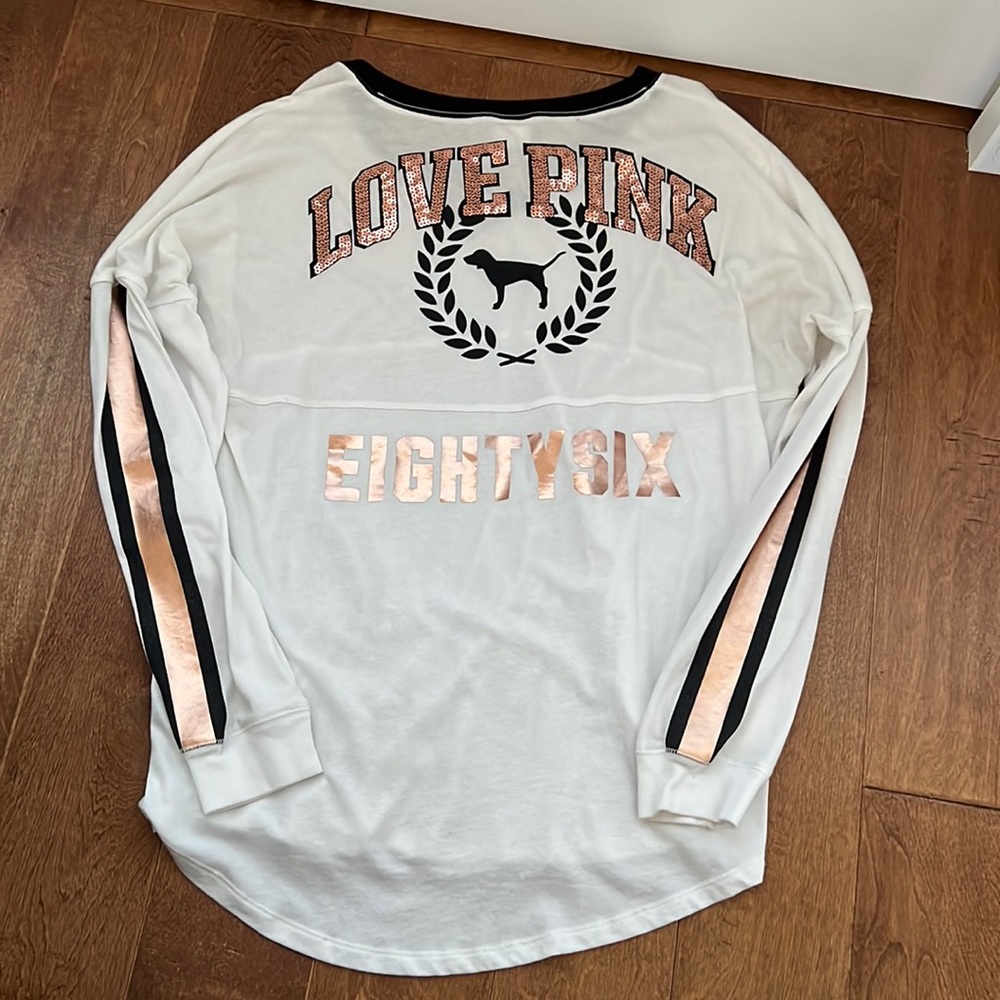 Pink by Victoria's Secret Bling Rose Gold Long Sleeve Tee Size Large